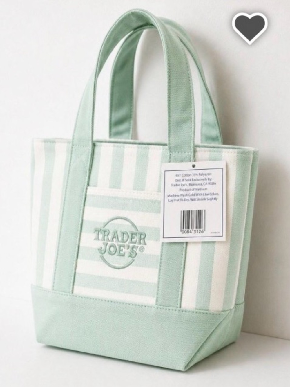 NWT Trader Joe’s Pastel Mint Green & Cream Striped Canvas Limited Edition